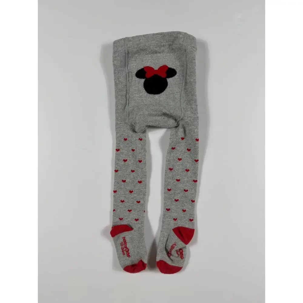 Gap Disney Minnie Mouse Heart Print Tights Gray Red Size 12–24 Months